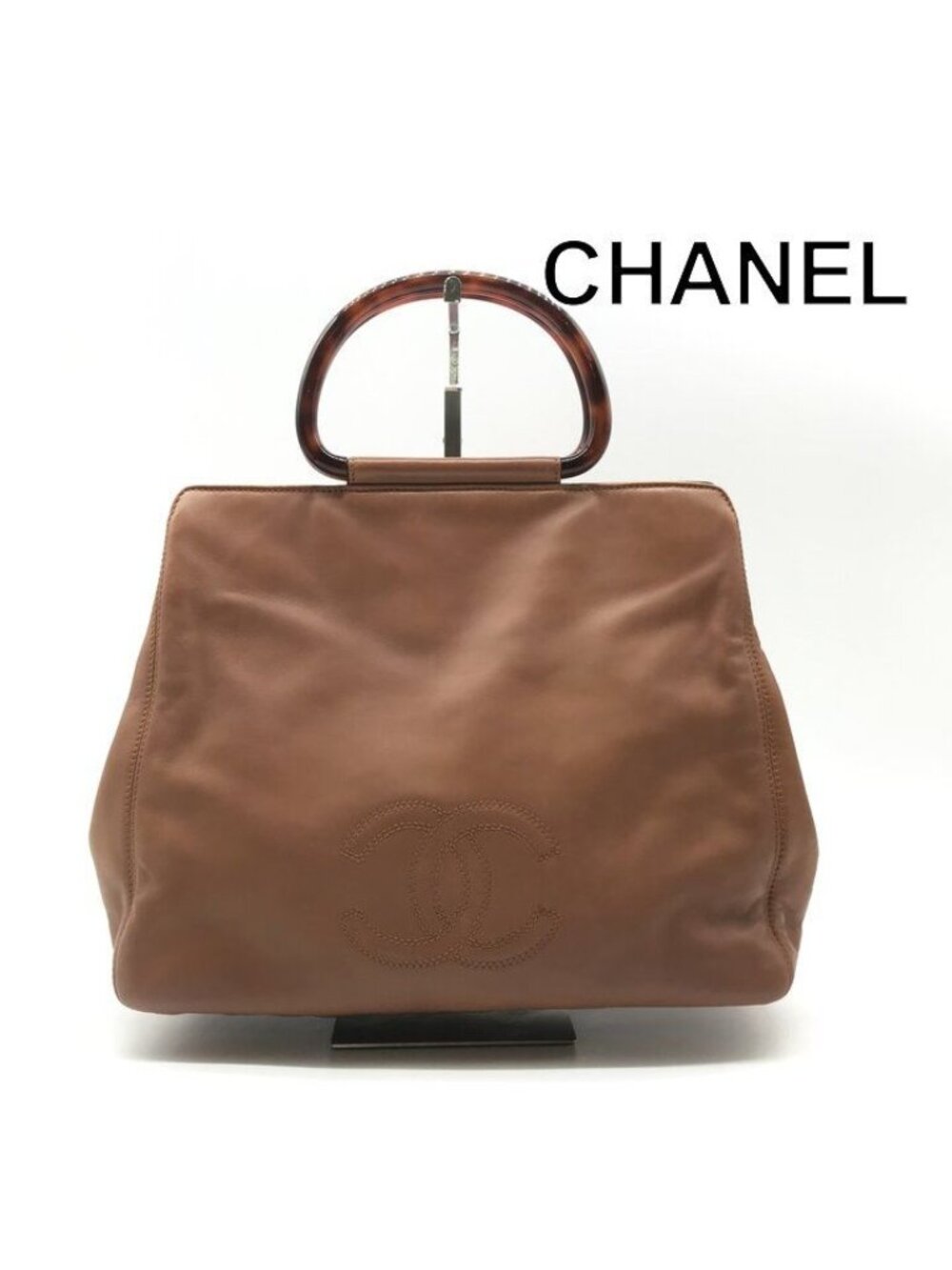 Chanel CC Logo Lambskin Leather Tortoiseshell Handle Hand Brown Shoulder